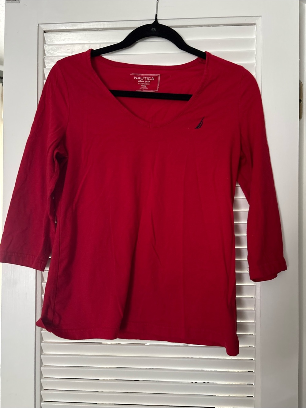 Nautica Women's Bright Red V-Neck Long Sleeve Top